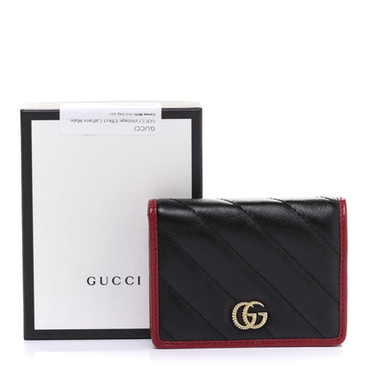 Gucci Vintage Effect Calfskin Matelasse Diagonal Torchon GG Marmont Card Case Wallet Black Romantic Cherry 8 of 8