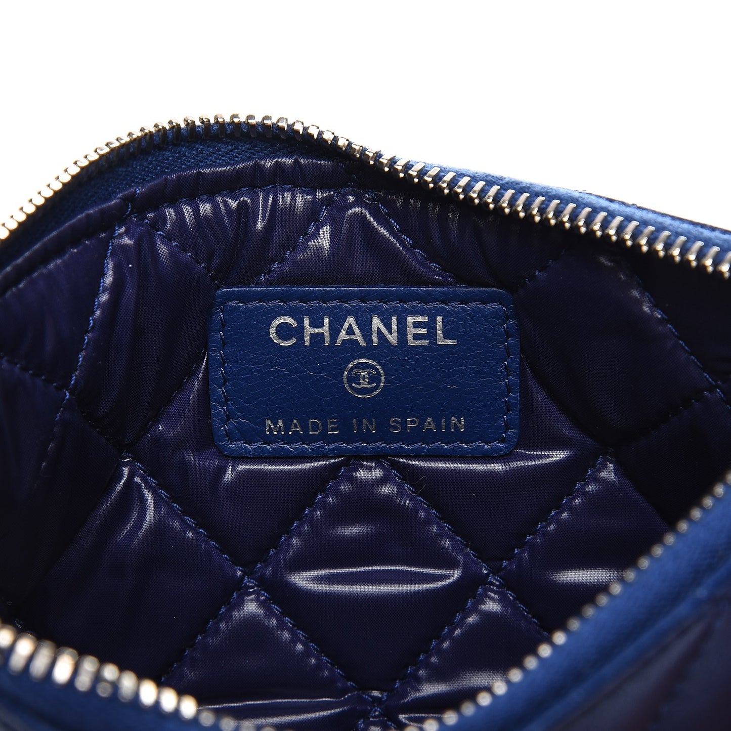 Lambskin Quilted Small Cosmetic Case Blue