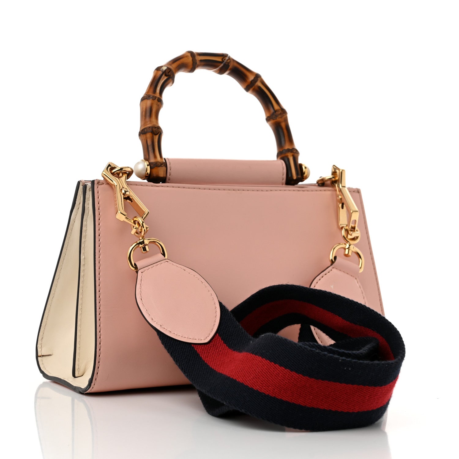 Gucci Nappa Bamboo Web Mini Nymphaea Top Handle Bag Perfect Pink Mystic White 3 of 15