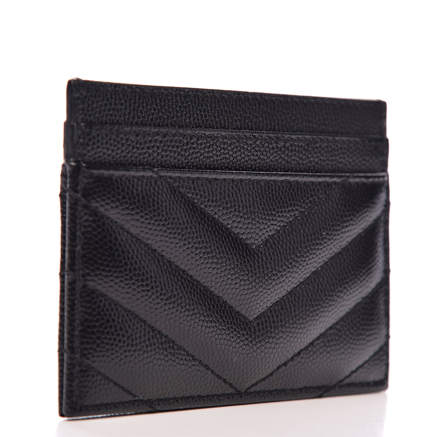Saint Laurent Grain De Poudre Matelasse Chevron Monogram Credit Card Case Black 3 of 8
