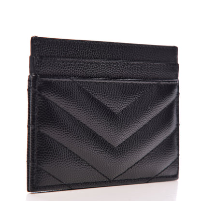 Saint Laurent Grain De Poudre Matelasse Chevron Monogram Credit Card Case Black 3 of 8