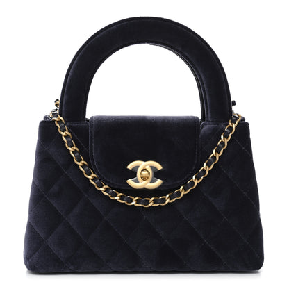 Chanel Velvet Quilted Nano Kelly Shopper Navy 1 of 11