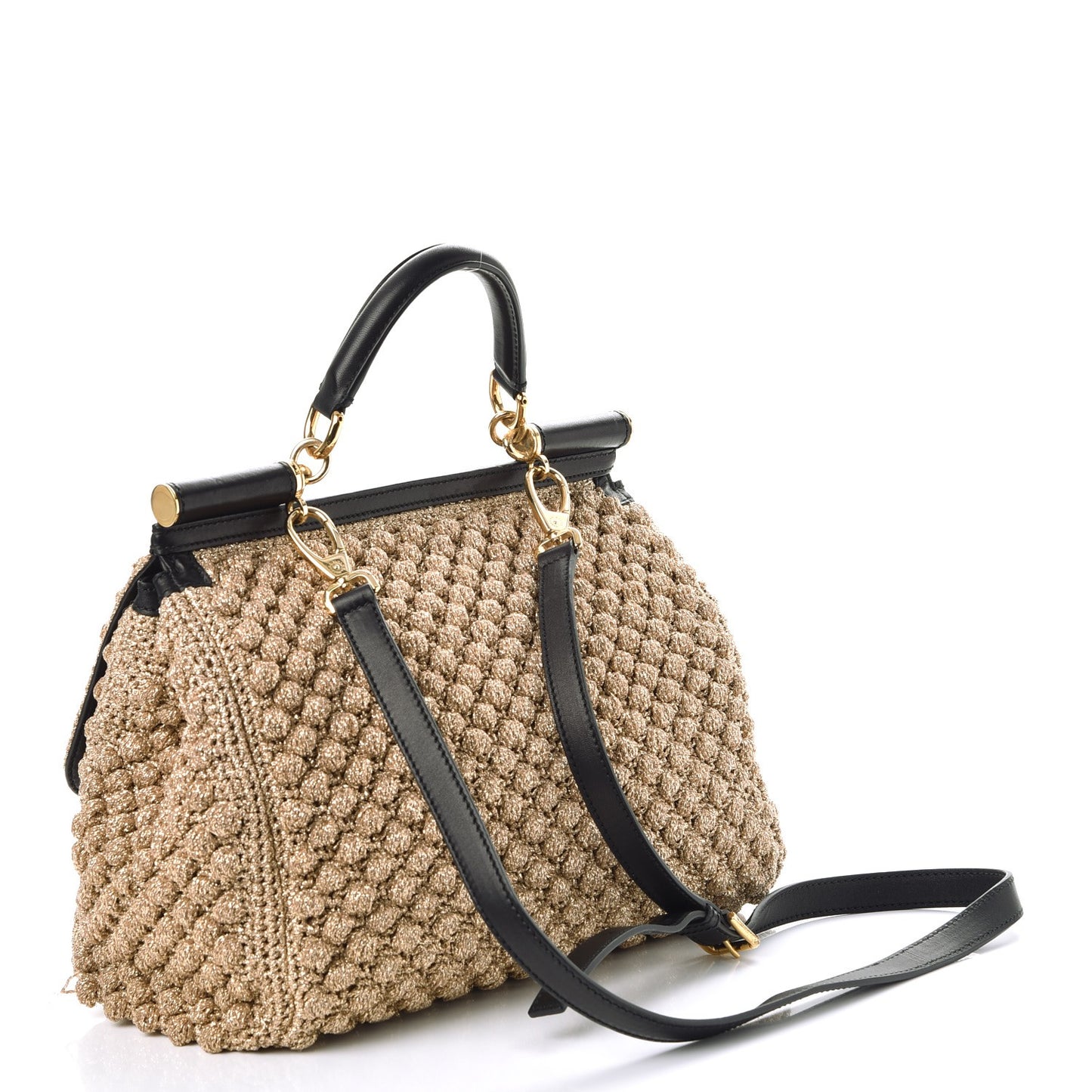 Metallic Crochet Miss Sicily Top Handle Flap Gold