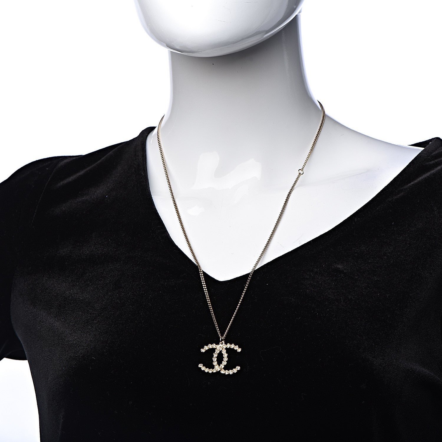 Chanel Crystal CC Pendant Necklace Gold 2 of 6