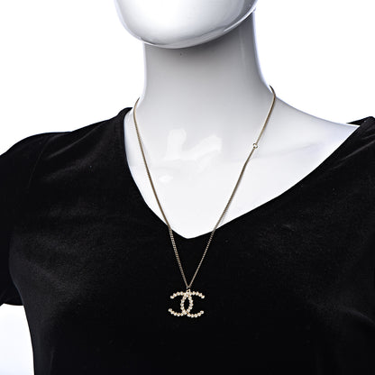 Chanel Crystal CC Pendant Necklace Gold 2 of 6