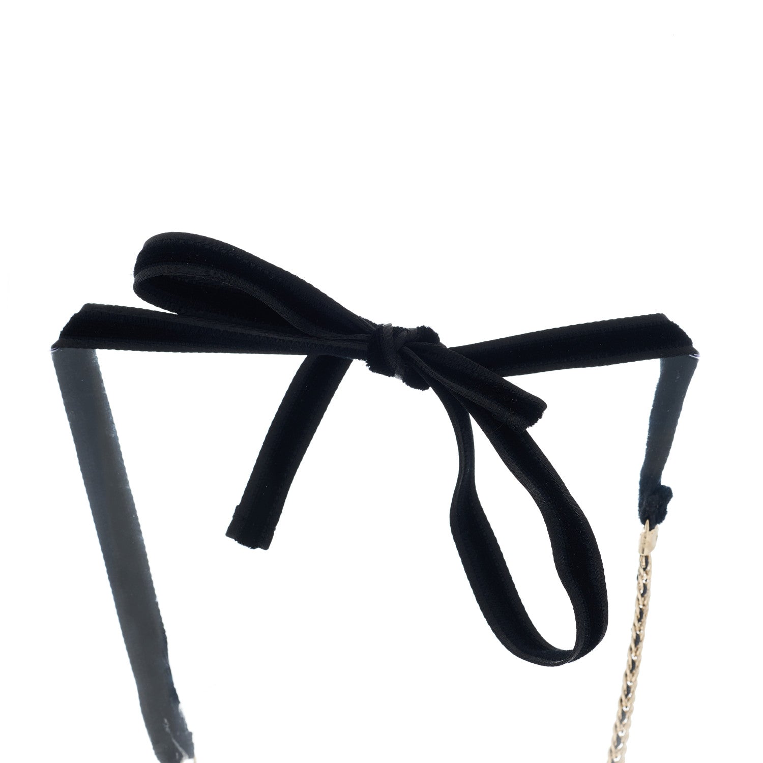Chanel Metal Lambskin Crystal CC Chain Tie Headband Gold Black 3 of 4