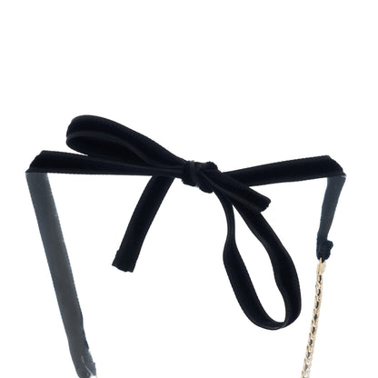Chanel Metal Lambskin Crystal CC Chain Tie Headband Gold Black 3 of 4