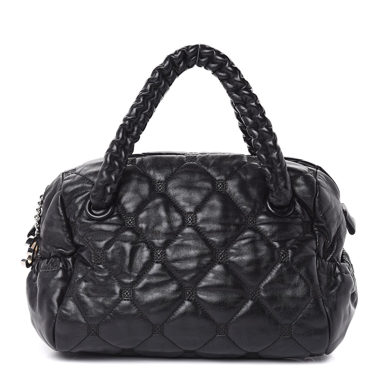 Lambskin Quilted Hidden Chain Bowler Black