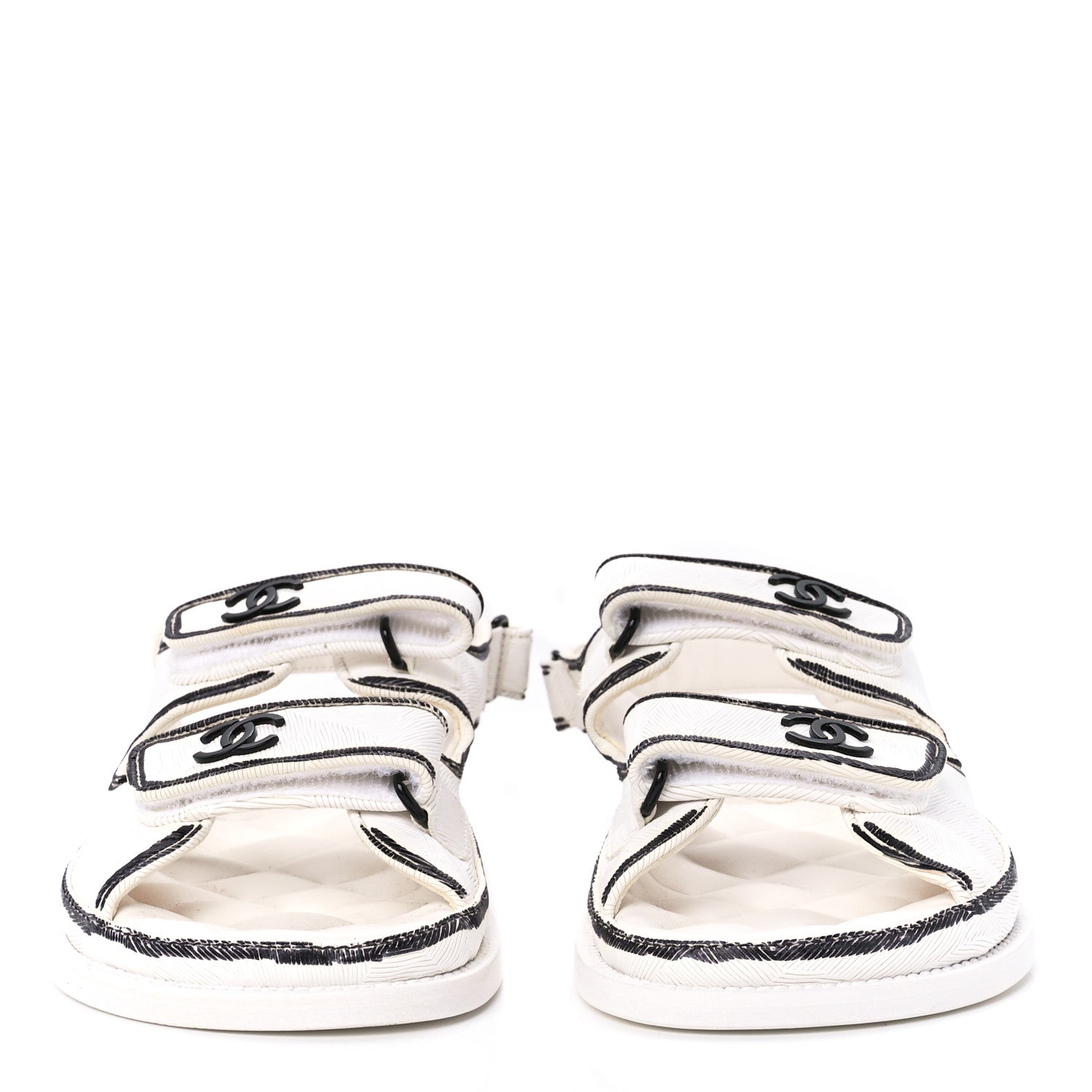 Chanel Calfskin Printed Velcro Dad Sandals 39 White Black 2 of 9