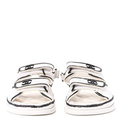 Chanel Calfskin Printed Velcro Dad Sandals 39 White Black 2 of 9