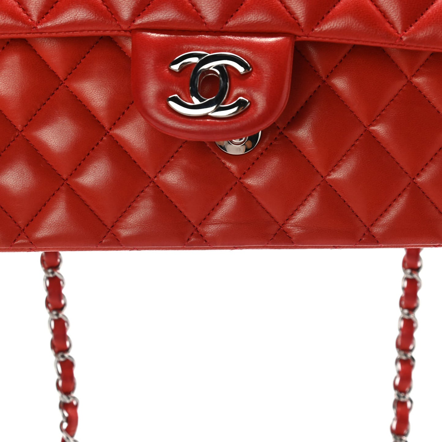 Lambskin Quilted Medium Double Flap Red