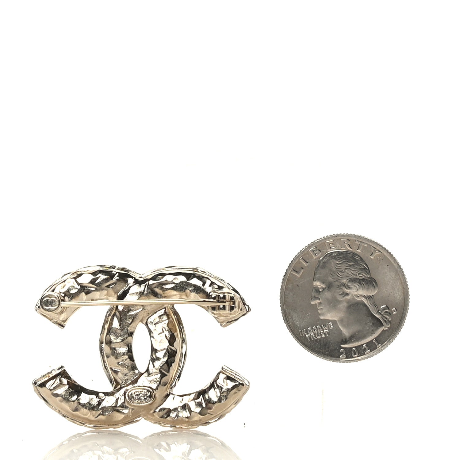 Chanel Crystal Textured CC Brooch Light Gold 2 of 3