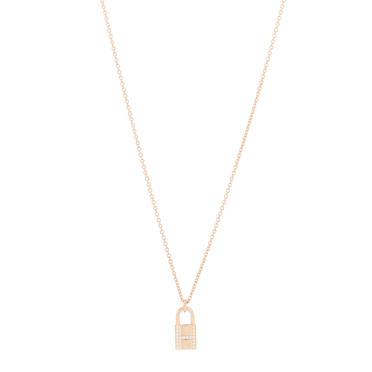 Hermes 18K Rose Gold Diamond Amulettes Cadenas Pendant Necklace 1 of 5