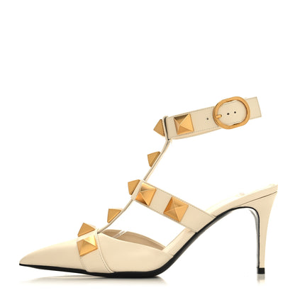Valentino Garavani Calfskin Roman Stud Ankle Strap 80mm Pumps 38 White 1 of 10
