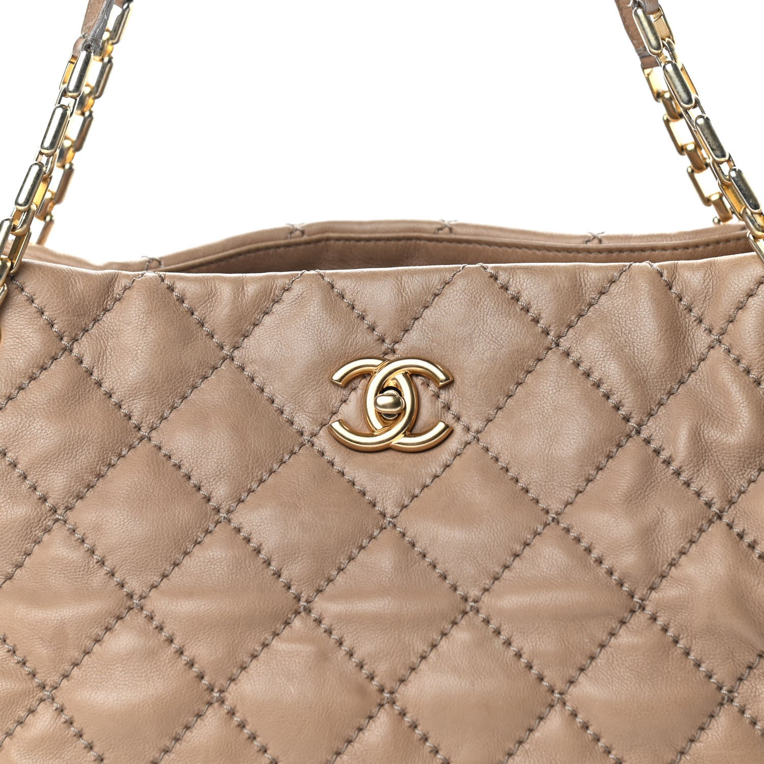 Chanel Calfskin Quilted Large Retro Chain Tote Beige 10 of 10