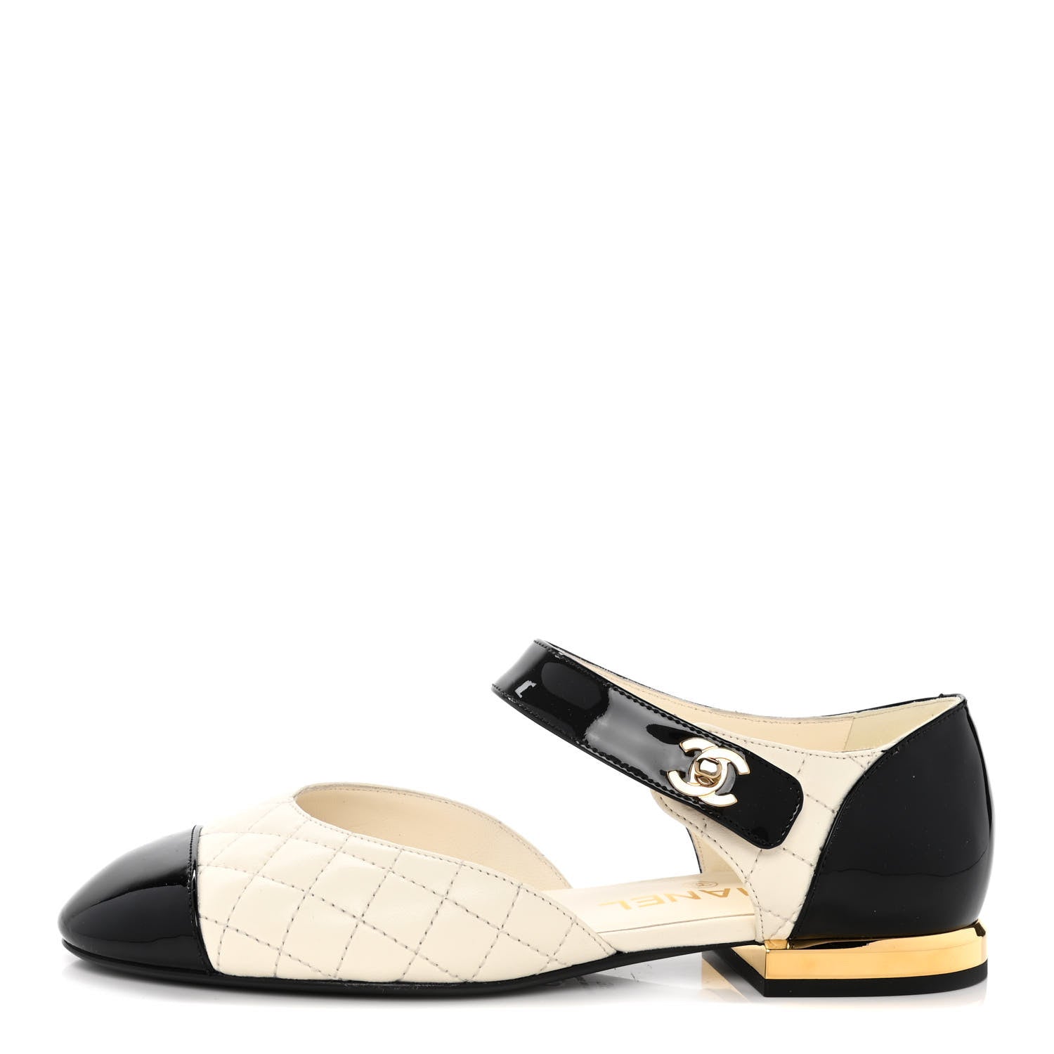Chanel Patent Lambskin Quilted Cap Toe Ballerina Flats 36 Ivory Black 1 of 9