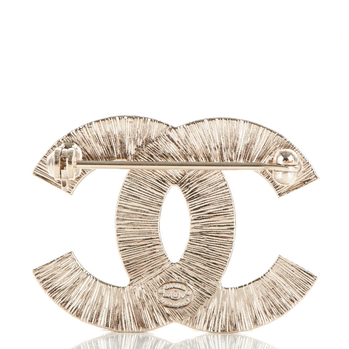 Metal Quilted CC Brooch Silver Gold