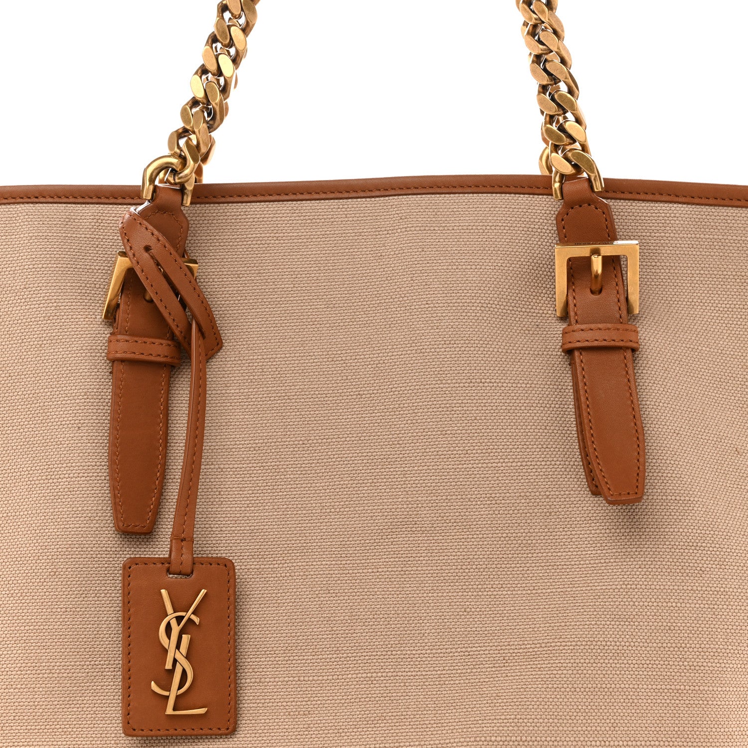 Saint Laurent Canvas Calfskin Lauren Panier Tote Desert Dust 8 of 12