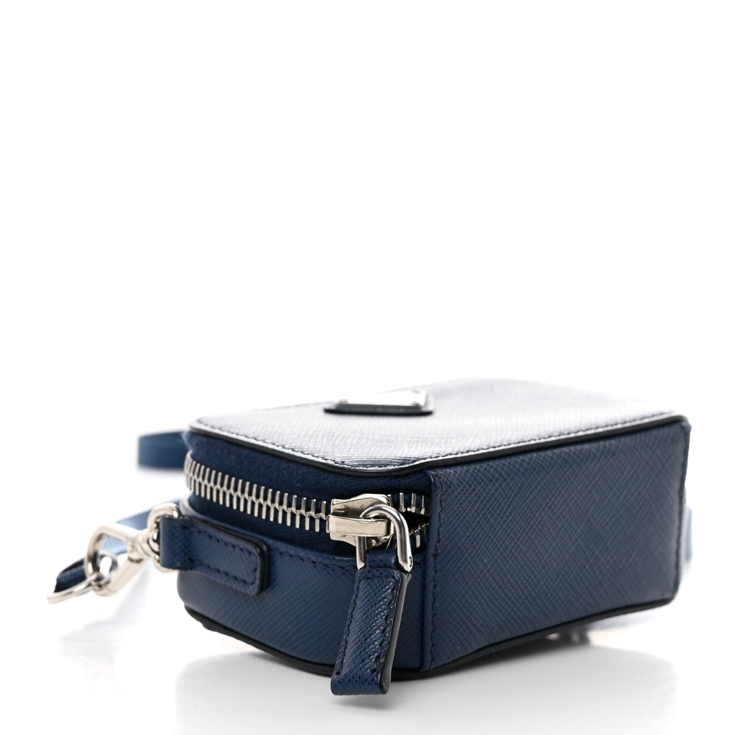 Saffiano Travel Metal Triangle Logo Mini Pouch Shoulder Bag Bluette