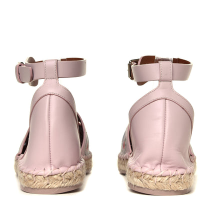 Valentino Garavani Calfskin Embroidered Cutout Ajour Ankle Wrap Espadrilles 38 Water Rose 9 of 12
