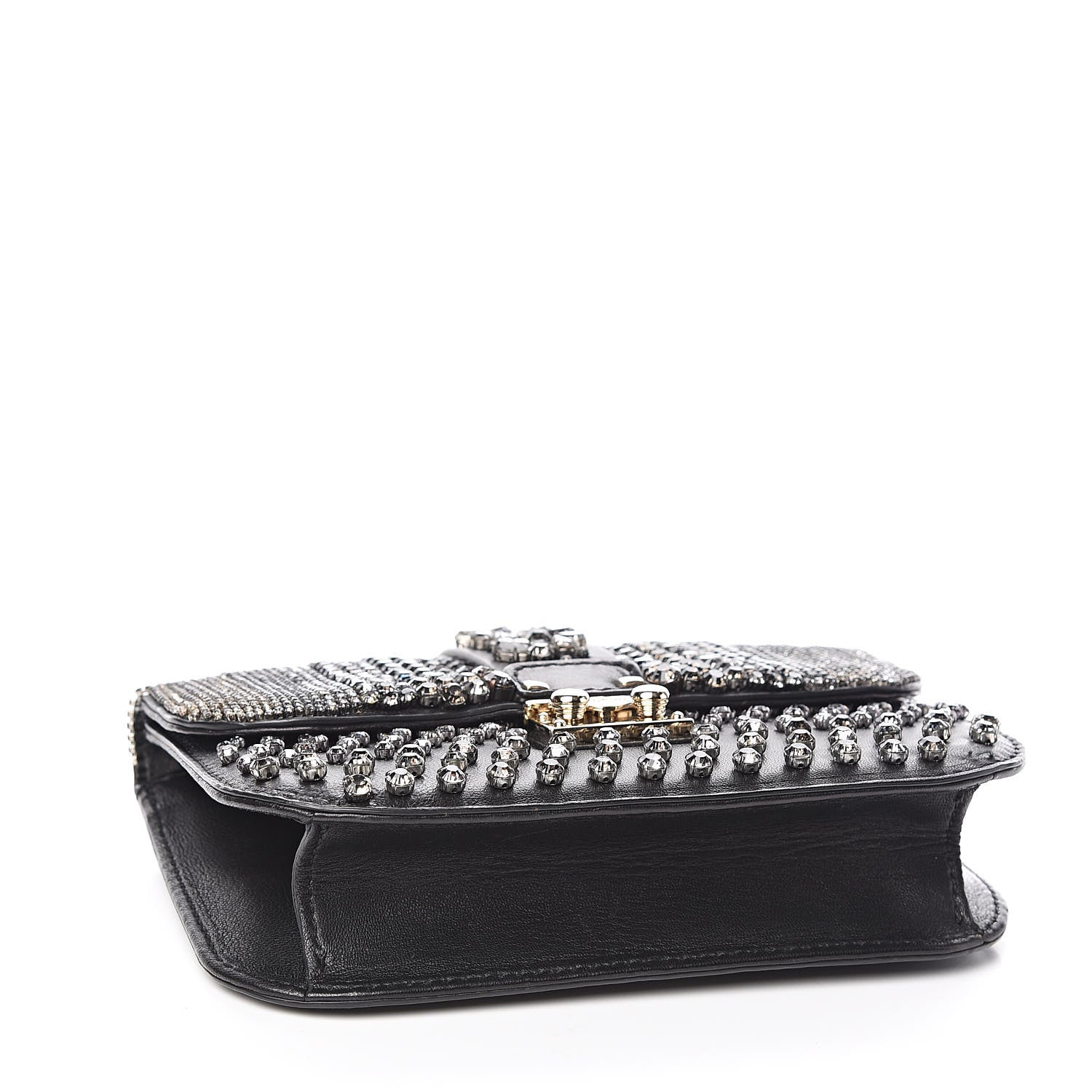 Valentino Garavani Vitello Crystal Embellished Small Glam Lock Rockstud Flap Black 4 of 13