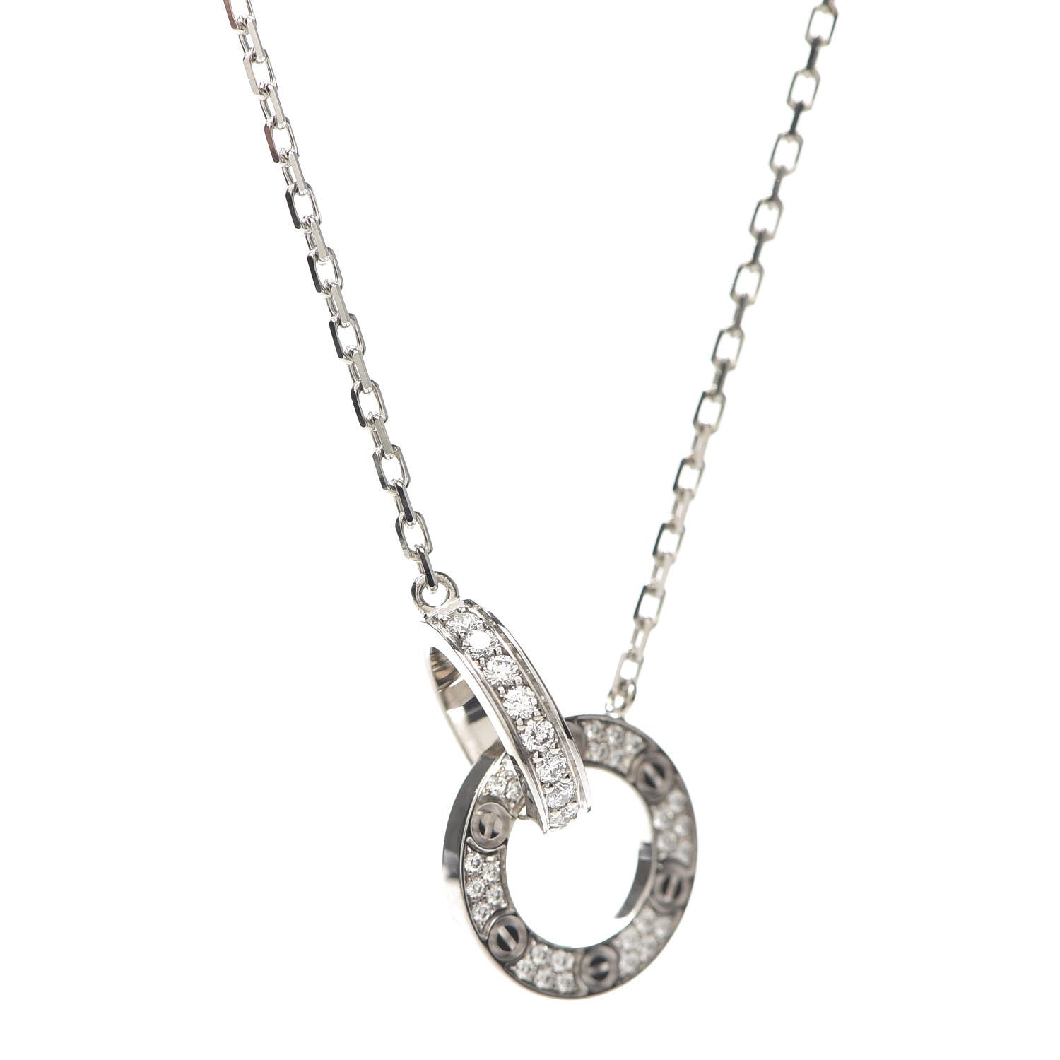 Cartier 18K White Gold Diamond Interlocking LOVE Paved Necklace 4 of 7