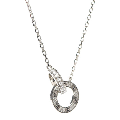 Cartier 18K White Gold Diamond Interlocking LOVE Paved Necklace 4 of 7
