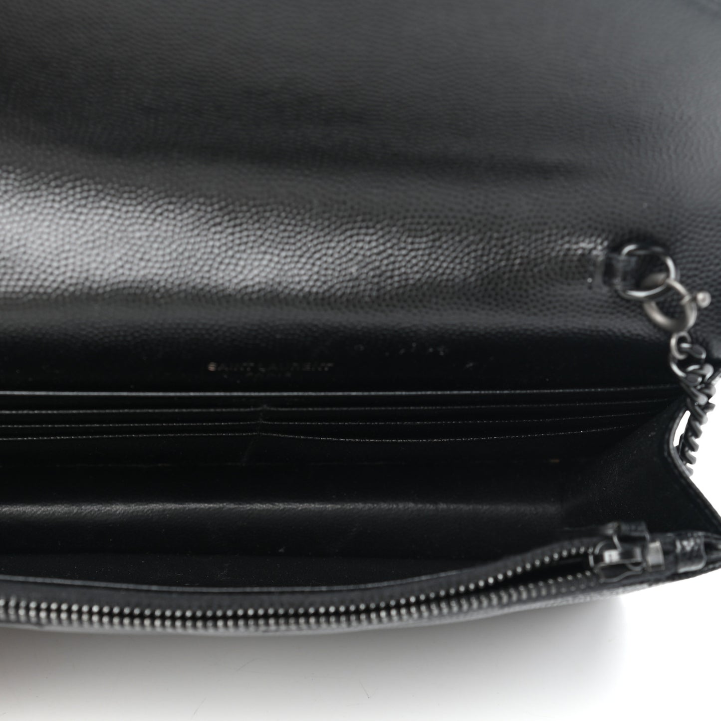 Grain De Poudre Matelasse Chevron Monogram Envelope Chain Wallet Black