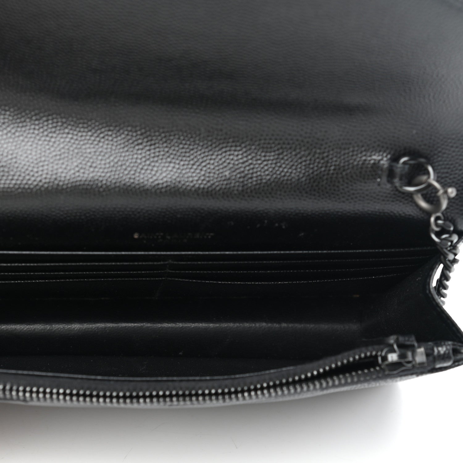 Saint Laurent Grain De Poudre Matelasse Chevron Monogram Envelope Chain Wallet Black 4 of 7