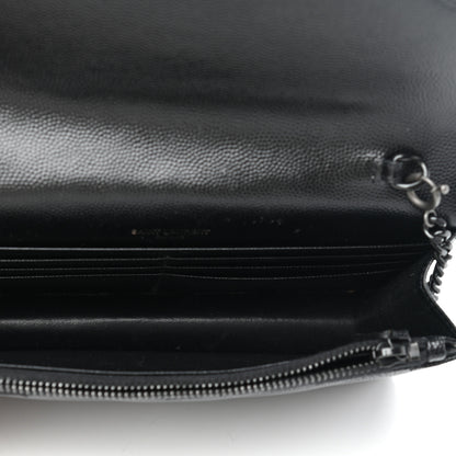 Saint Laurent Grain De Poudre Matelasse Chevron Monogram Monochrome Envelope Chain Wallet Black 5 of 13