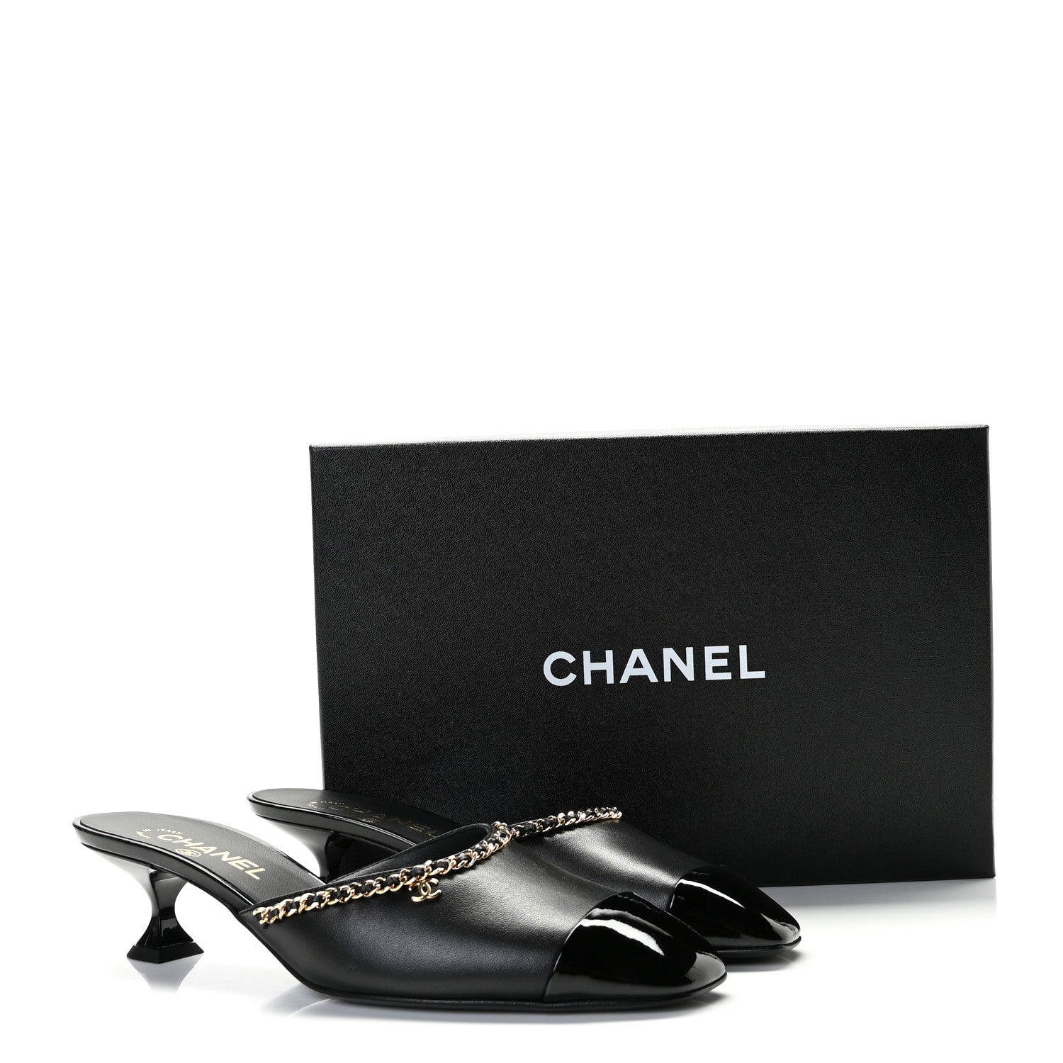 Chanel Lambskin Patent Chain CC Mules 39.5 Black 11 of 11