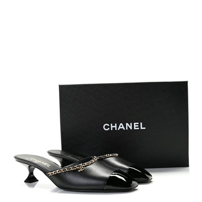 Chanel Lambskin Patent Chain CC Mules 39.5 Black 11 of 11