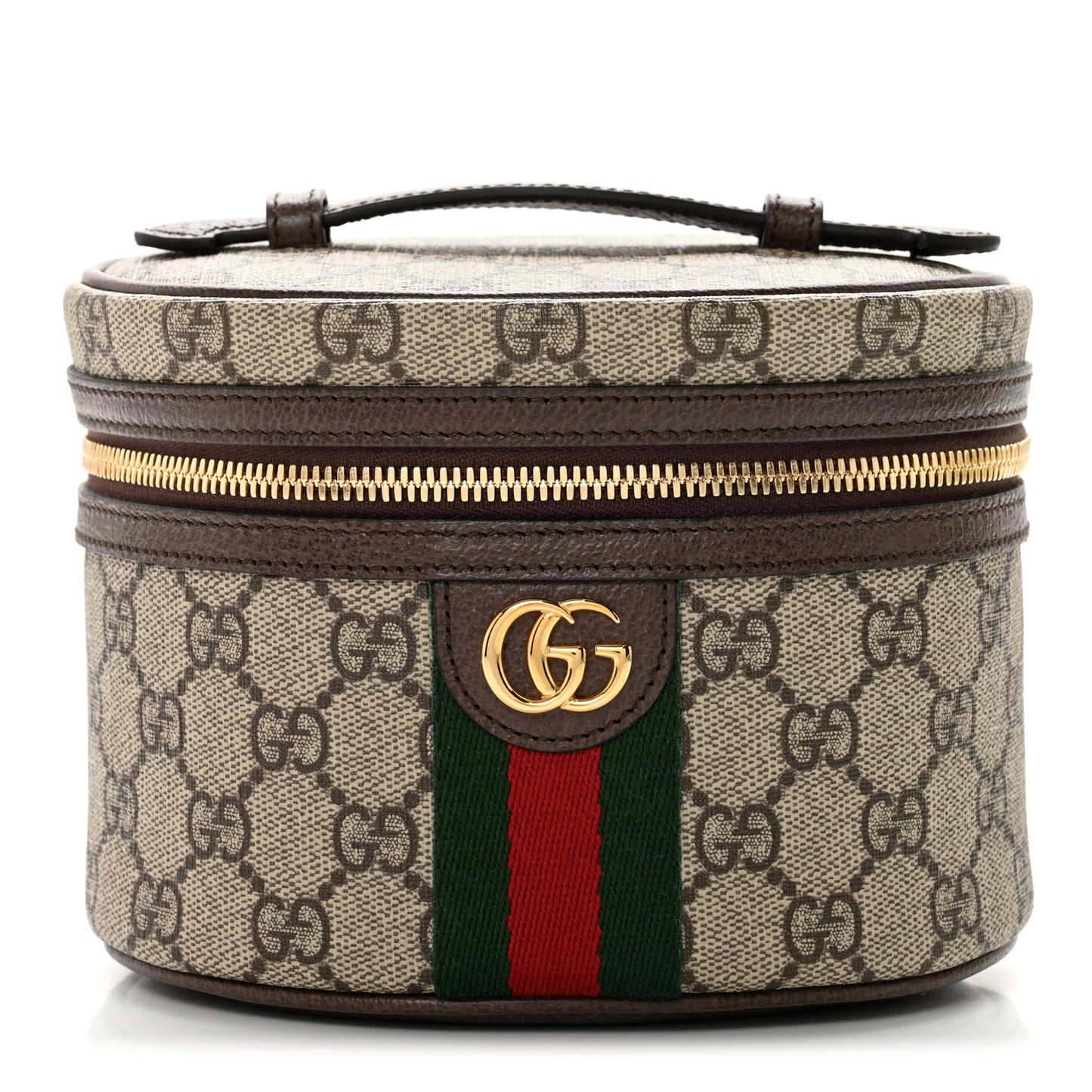 GG Supreme Monogram Textured Calfskin Web Ophidia Vanity Cosmetic Case Beige Ebony New Acero