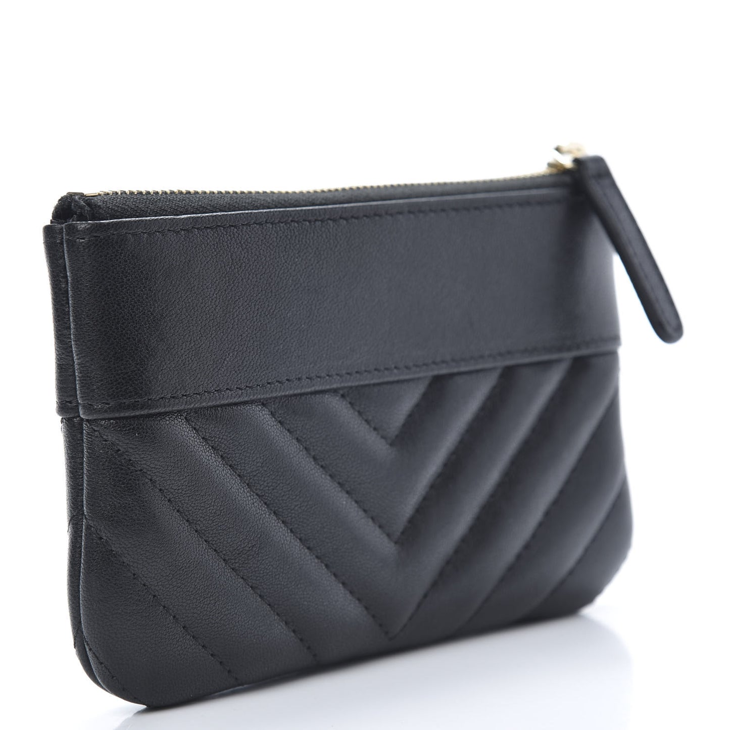 Sheepskin Chevron Quilted Small Vintage Mademoiselle Cosmetic Case Black