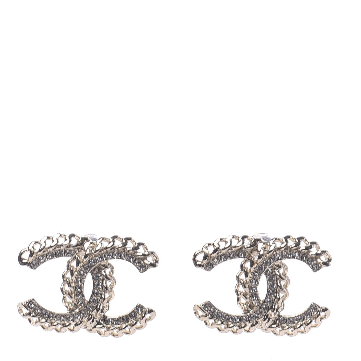 Crystal Chain CC Earrings Gold