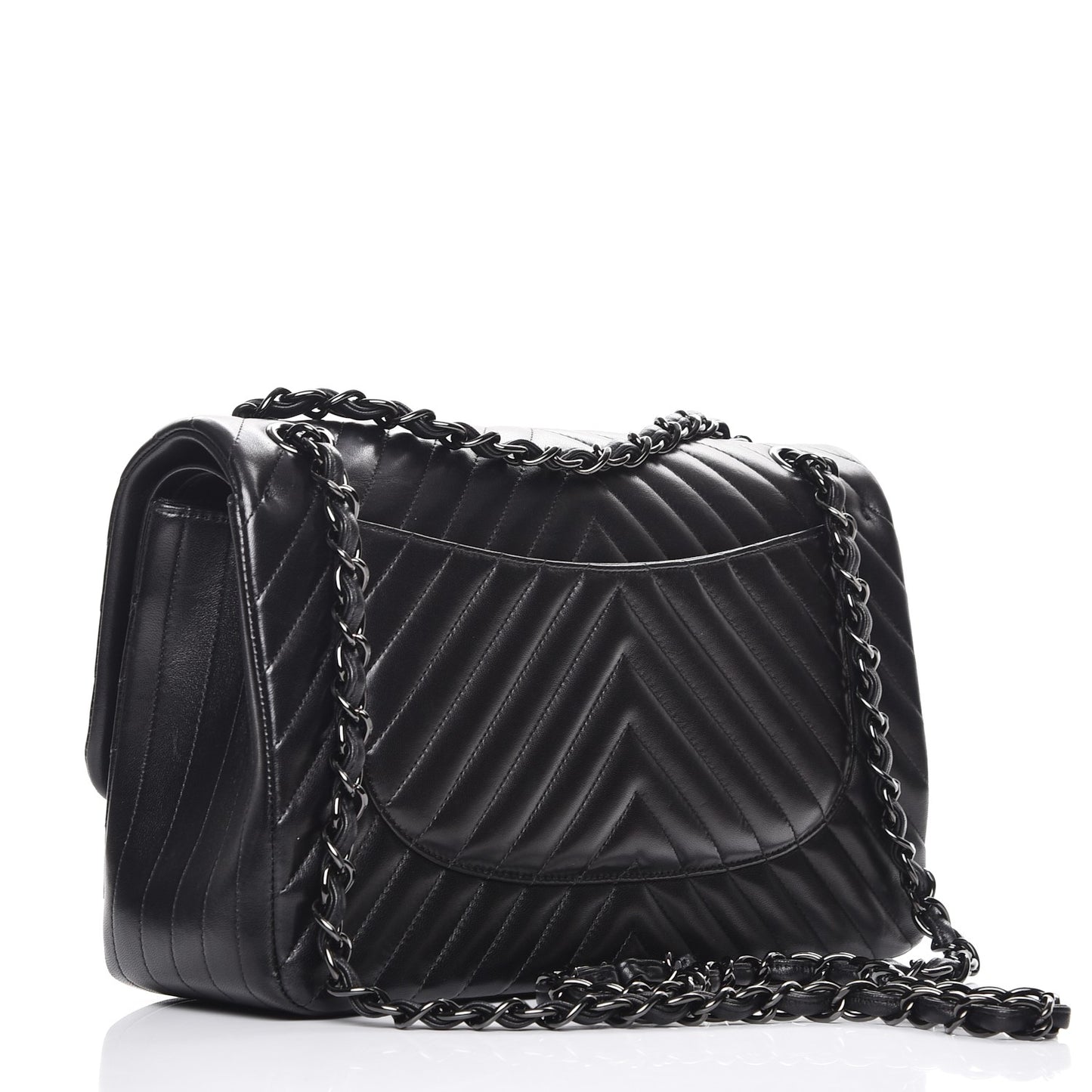 Lambskin Chevron Quilted Jumbo Double Flap So Black
