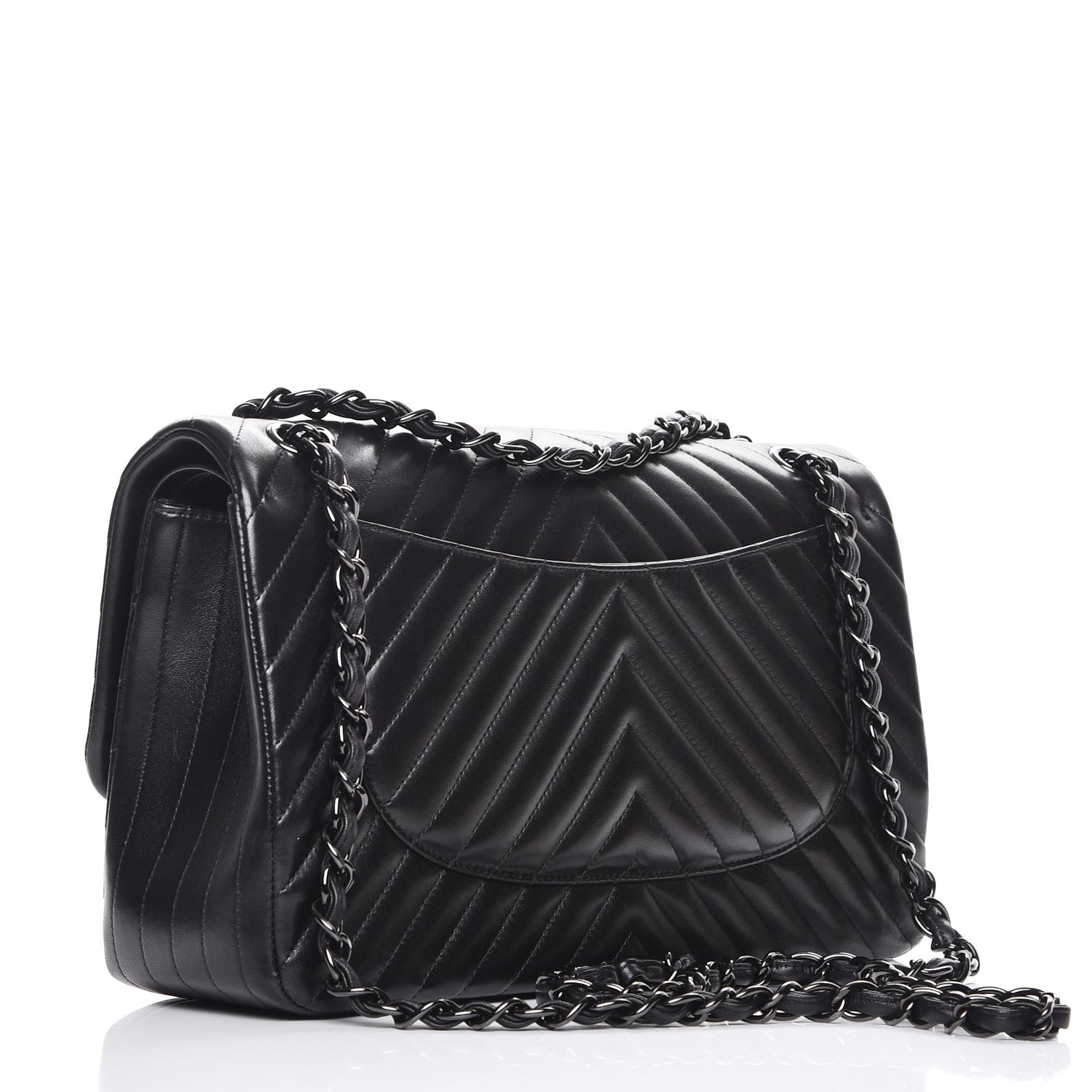 Chanel Lambskin Chevron Quilted Jumbo Double Flap So Black 4 of 15