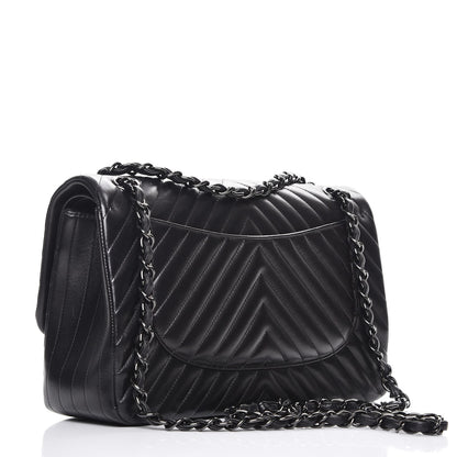 Chanel Lambskin Chevron Quilted Jumbo Double Flap So Black 4 of 15