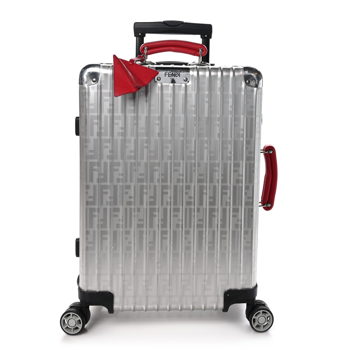Fendi X RIMOWA Aluminum FF Print Roll Away Carry On Luggage Silver Red 1 of 11