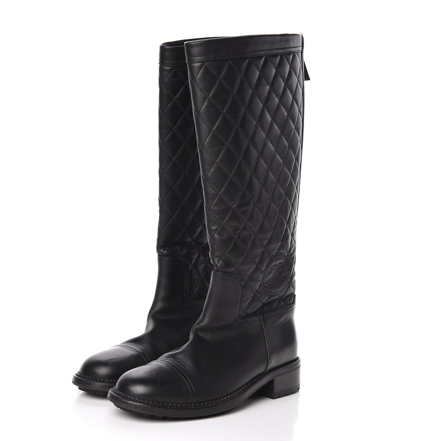 Chanel Oily Calfskin Quilted High Boots 38 Black 3 of 10