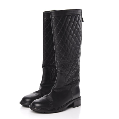 Chanel Oily Calfskin Quilted High Boots 38 Black 3 of 10