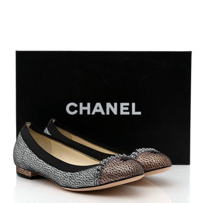 Chanel Metallic Lace Cap Toe Ballerina Flats 37 Silver 9 of 9