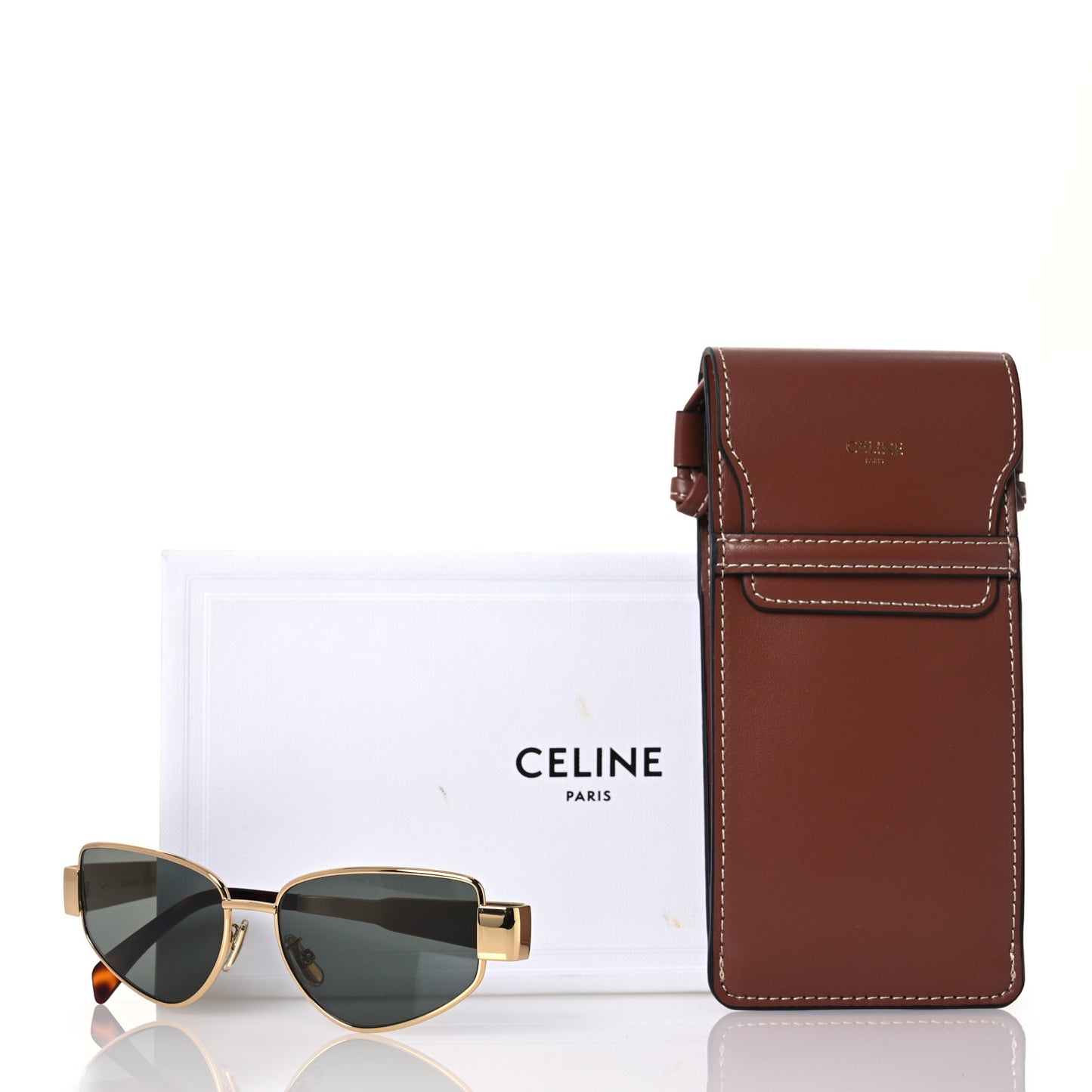Metal Triomphe Cat Eye Sunglasses CL40293U Gold Green