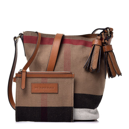 Burberry Canvas Mega Check Mini Ashby Tassel Crossbody Saddle Brown 1 of 8