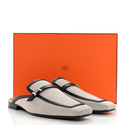Hermes Canvas Calfskin Womens Groupie Mules 40 Prunoir Black 9 of 9