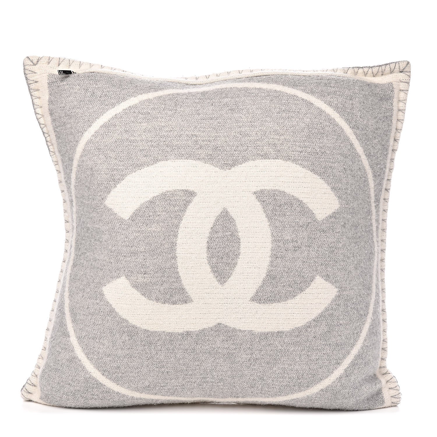 Chanel Merino Wool Cashmere CC Pillow Grey Off White 3 of 5
