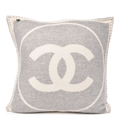 Chanel Merino Wool Cashmere CC Pillow Grey Off White 3 of 5