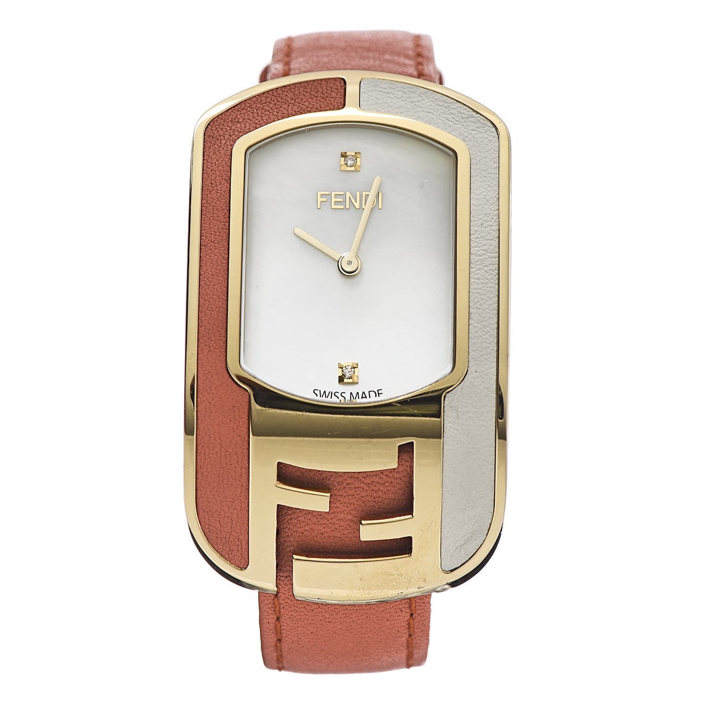 Stainless Steel Calfskin Diamond Mother of Pearl 29mm Chameleon Quartz Watch Coral