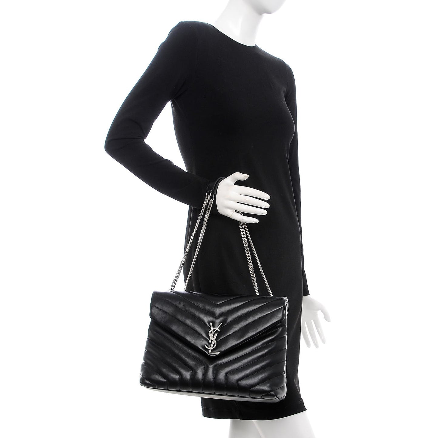 Calfskin Y Quilted Monogram Medium Loulou Chain Satchel Black