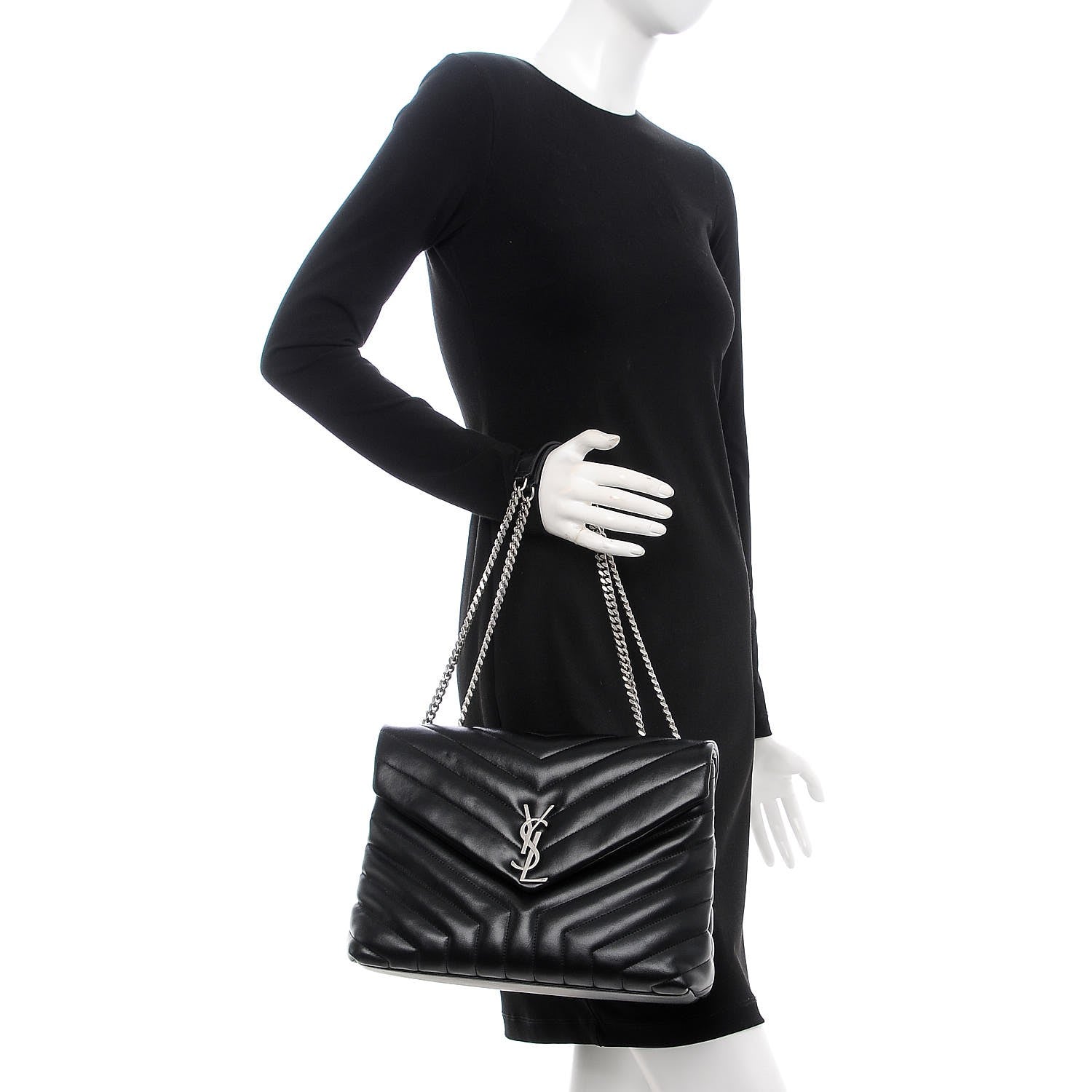 Saint Laurent Calfskin Y Quilted Monogram Medium Loulou Chain Satchel Black 2 of 9
